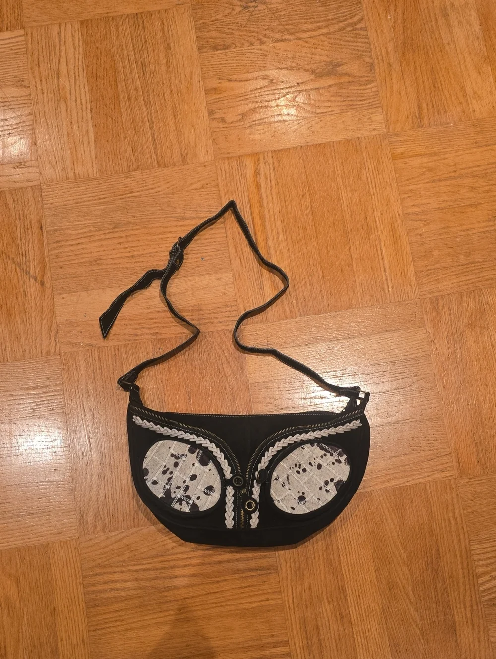 Black Crossbody Bag with White Embellished Accents